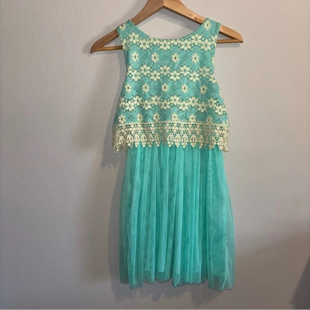 BONNIE JEAN Mint Green Lace Dress with tulle skirt